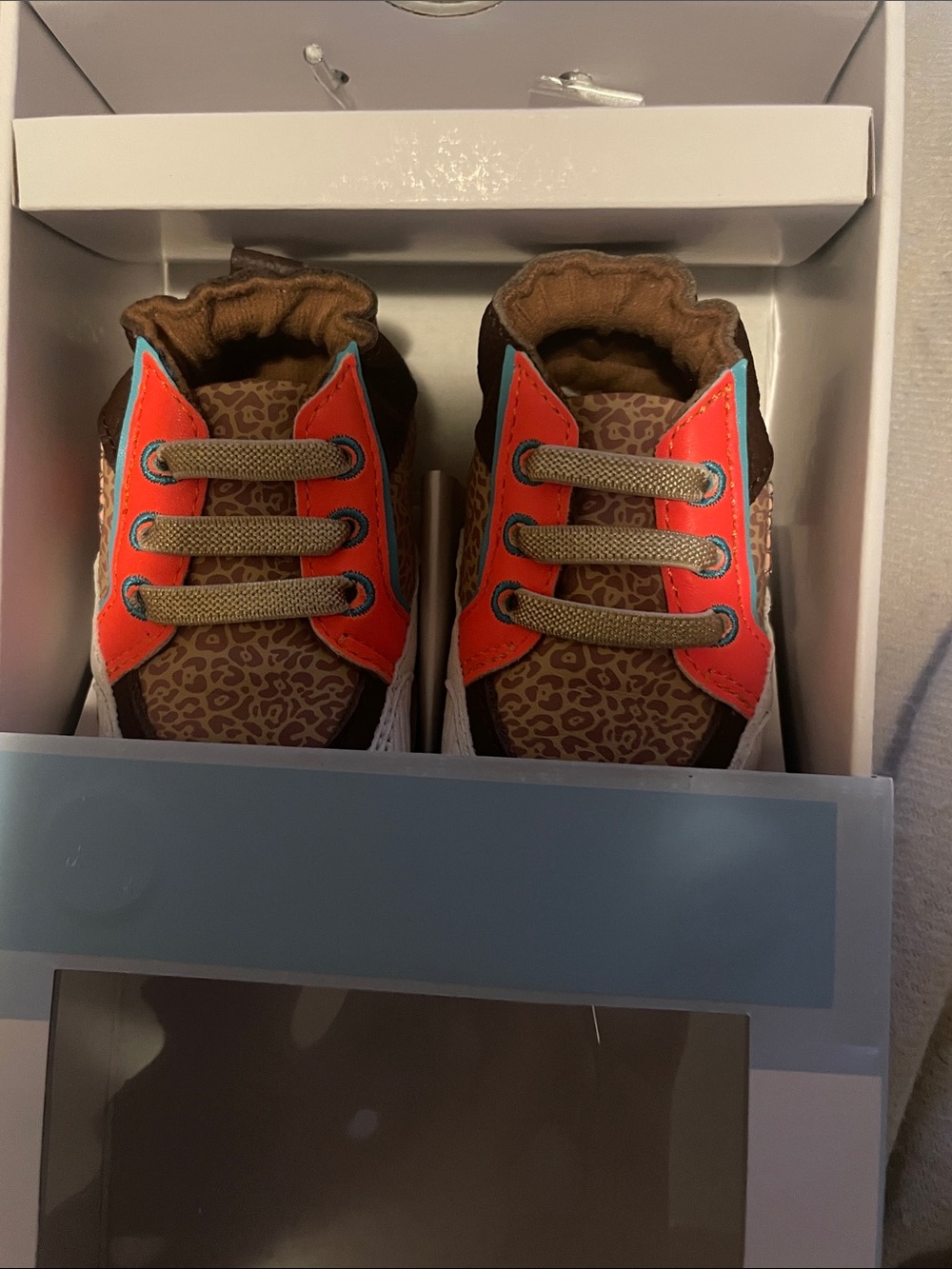 Robeez Brown Leopard Print Sneakers with Orange Accents